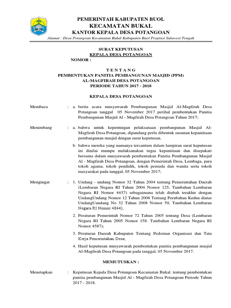 Sk Panitia Pembangunan Masjid Al Magfirah Desa Potangoan
