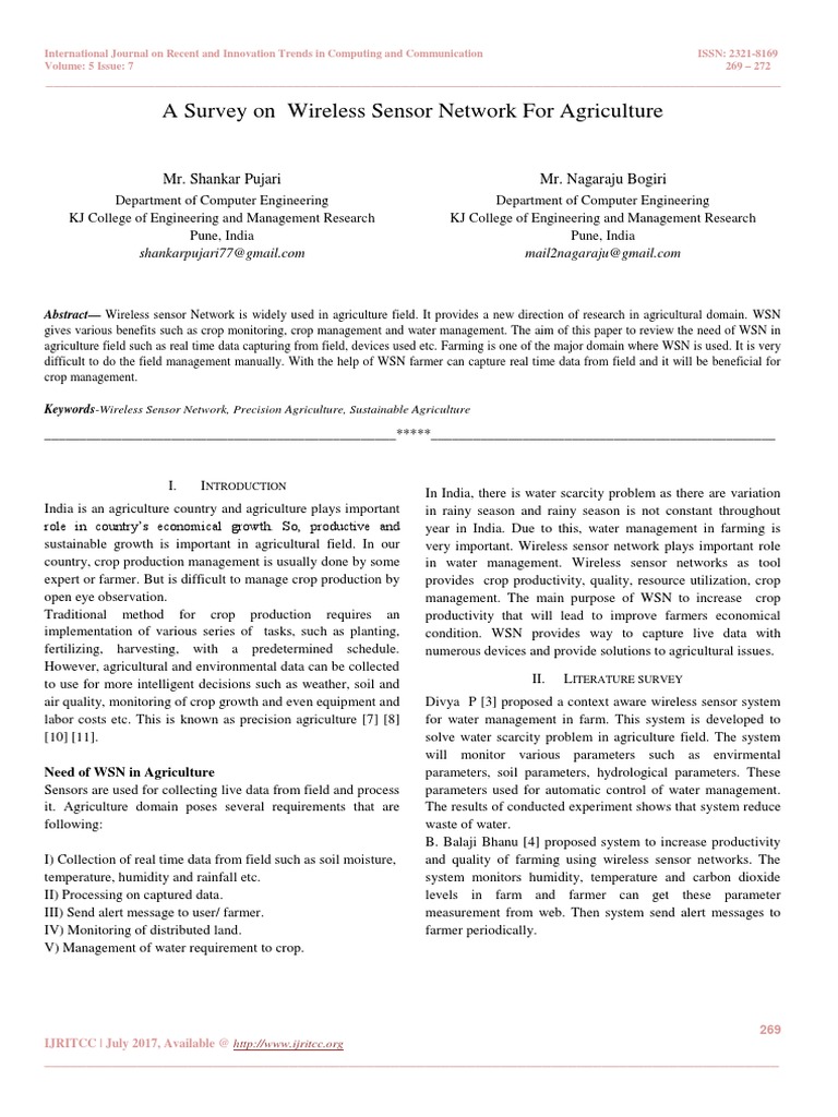 Wireless Sensor Networks in Agriculture | PDF | Wireless Sensor Network ...