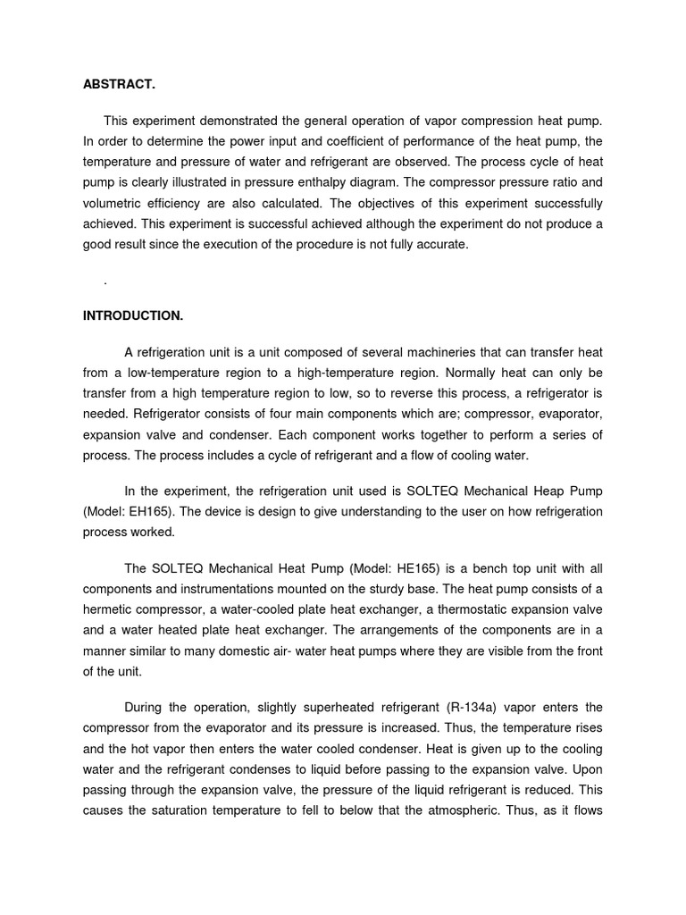 Refrigeration Unit Lab Report Heat Pump Phases Of Matter