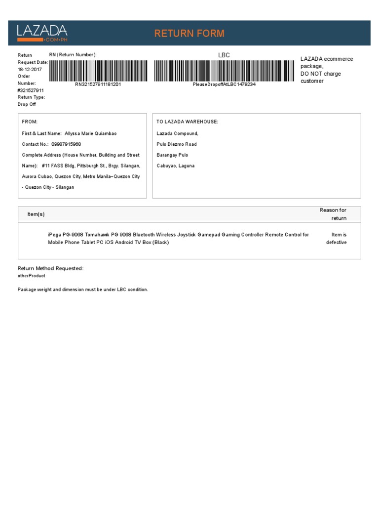 Online Shopping - Return Form | PDF