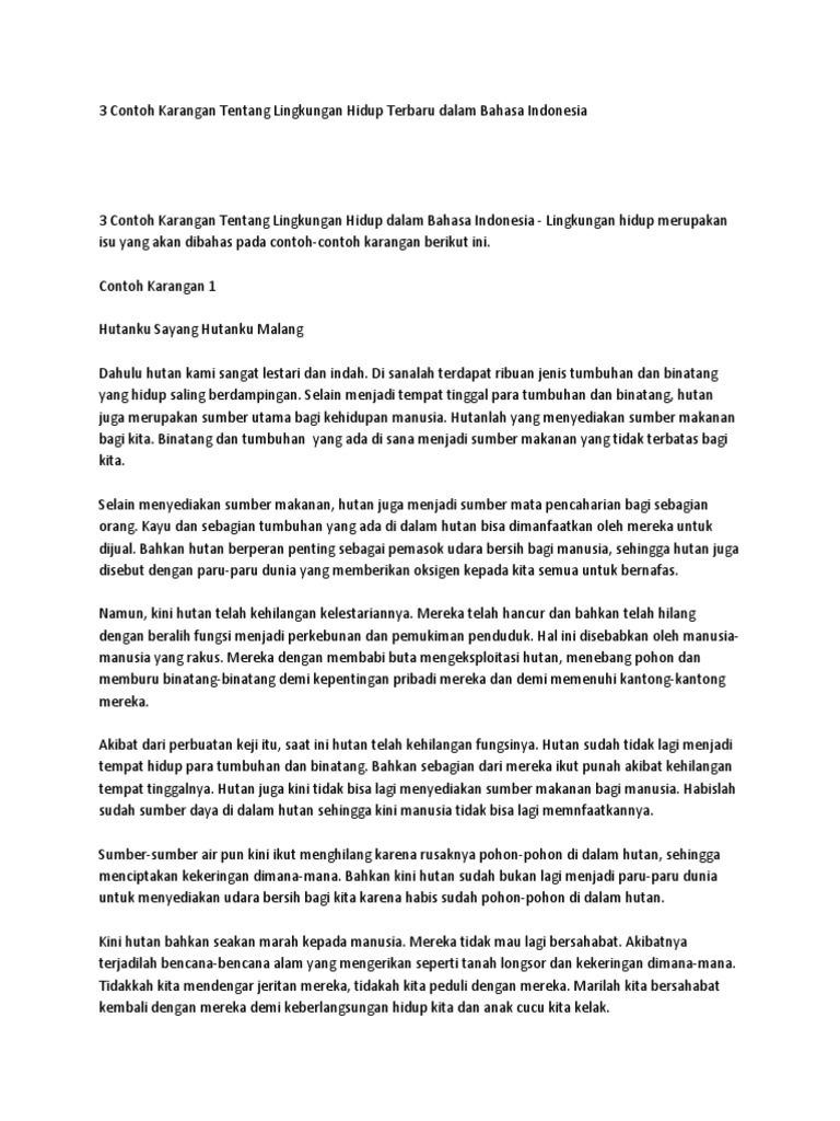 3 Contoh Karangan Tentang Lingkungan Hidup Terbaru Dalam