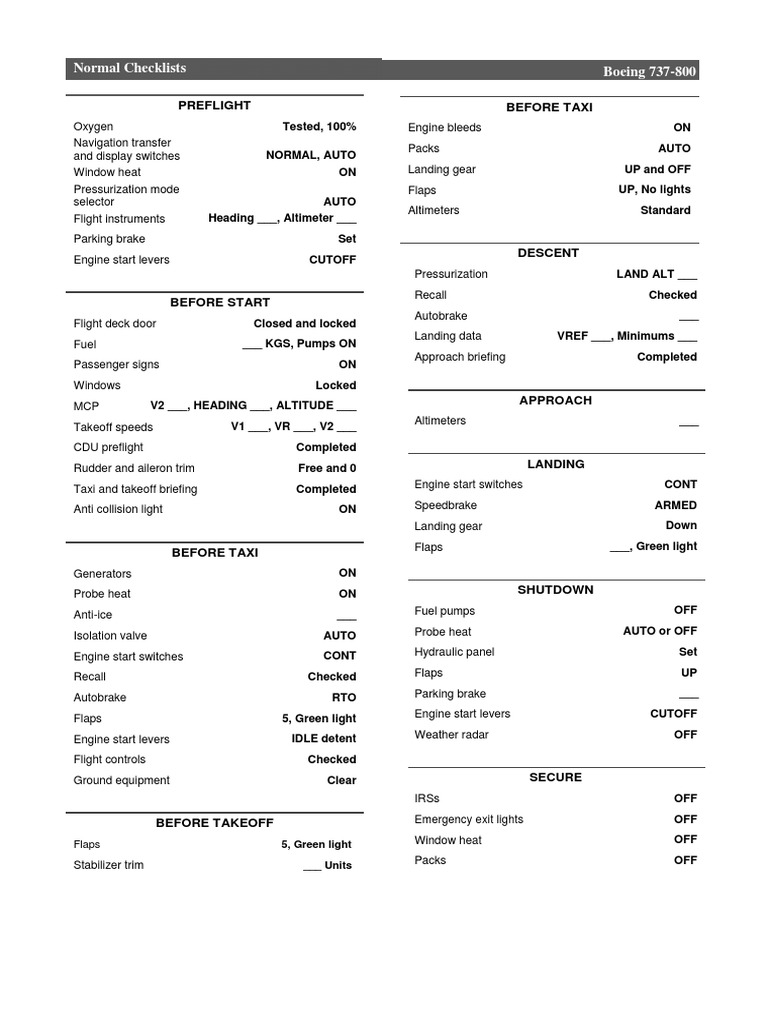 Boeing 737 NG Normal Checklist Landing Gear Flap (Aeronautics)