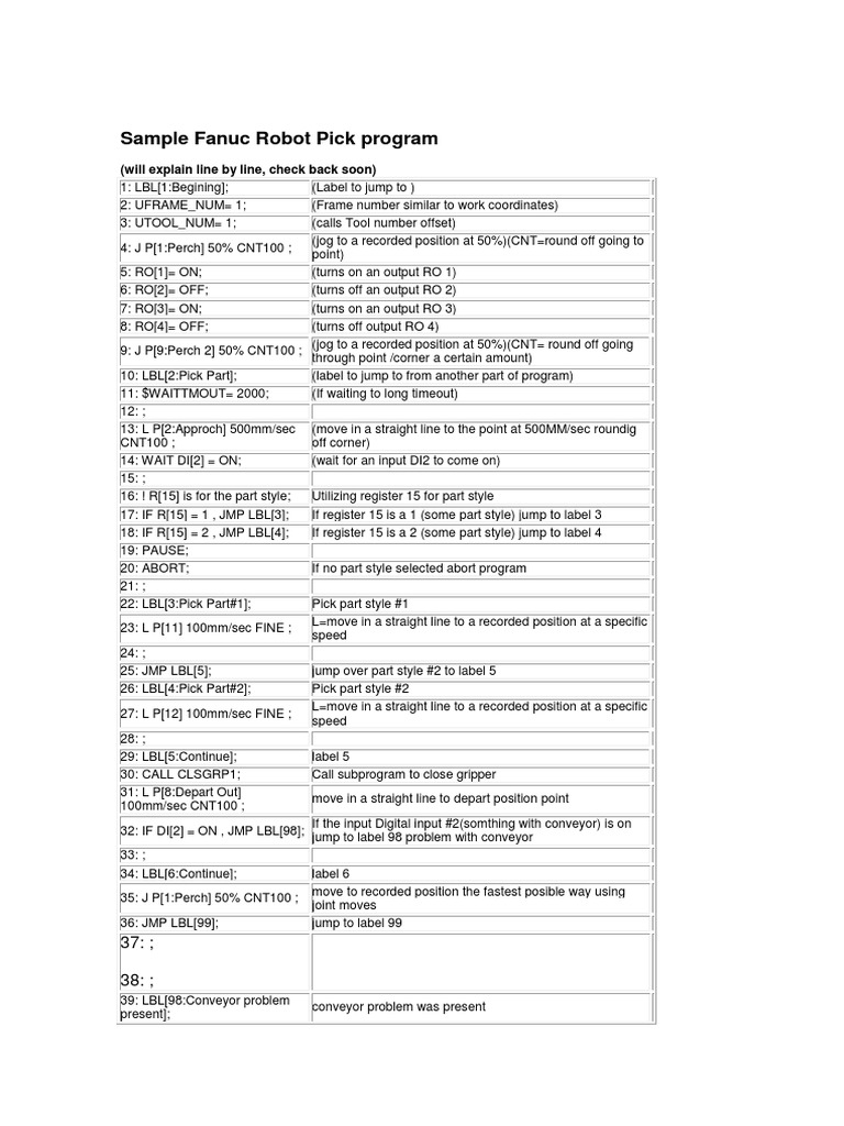 Sample Fanuc Robot Pick Program | Technology | Areas Of Computer Science