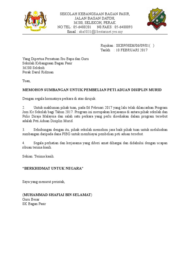 Surat Mohon Sumbangan Pembelian Peti Aduan Pdf