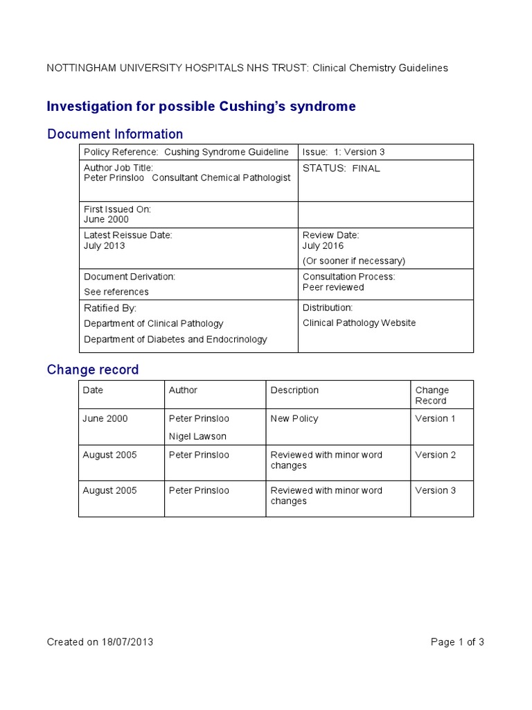 Cushing's Syndrome Guidelines | PDF | Endocrine System | Medicine