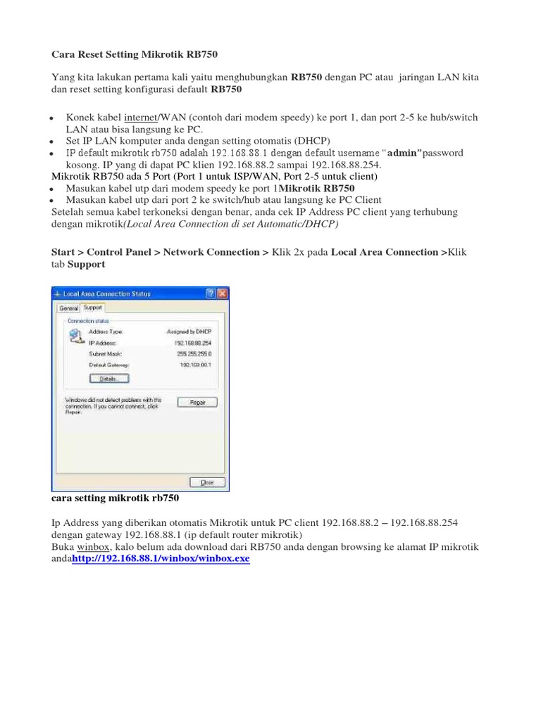 Reset dan Setting Mikrotik RB750 | PDF | Komputer