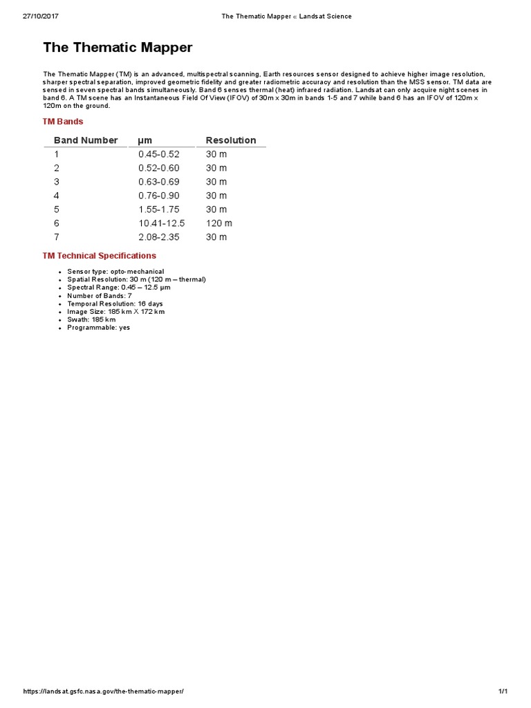The Thematic Mapper Landsat Science | PDF