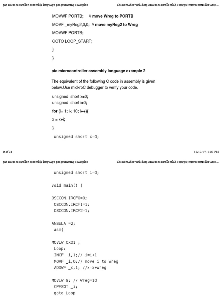 PIC Microcontroller Assembly Language Programming Examples: For Loops ...