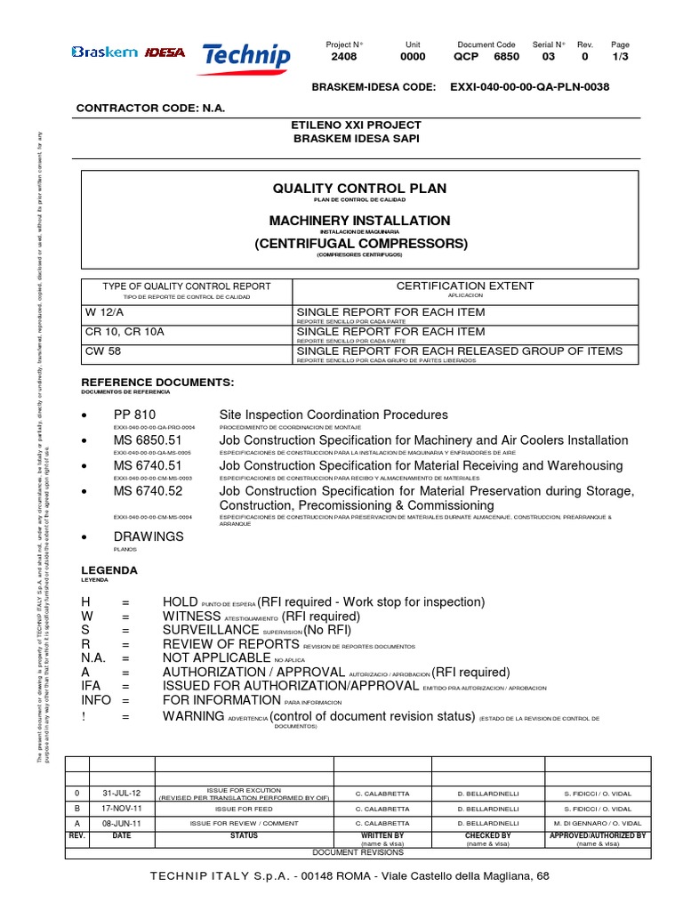 Quality Control Plan for Machinery Installation | PDF | Real Estate Law ...