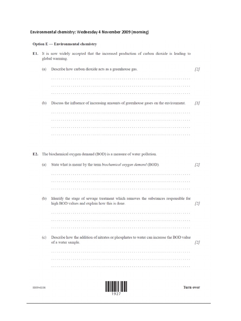 Environmental Chemistry Ib Problems November 2009 | PDF