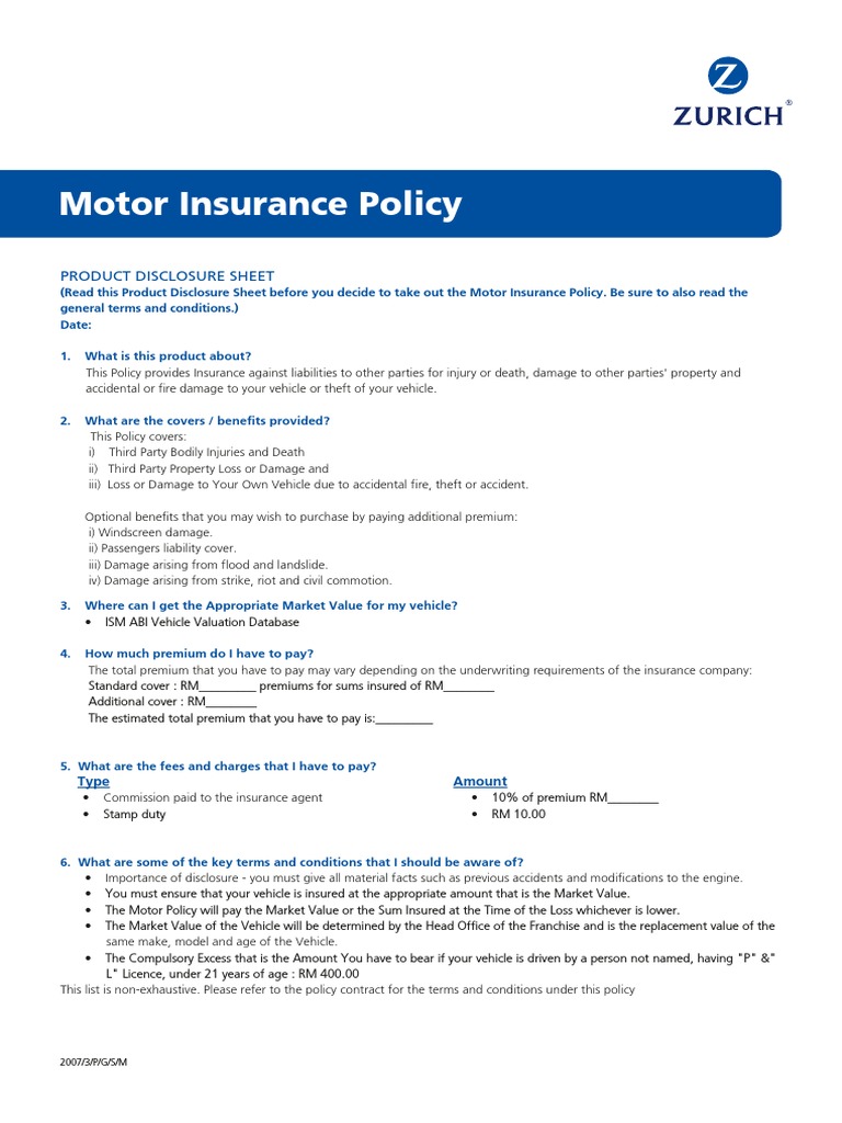 Motor Insurance PDS PDF PDF