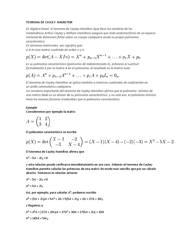Teorema de Cayley-Hamilton en Matrices | PDF | Matriz (Matemáticas ...