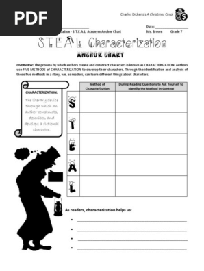 Christmas Carol Stave 1 S T E A L Characterization Anchor Chart Pdf Pdf Ebenezer Scrooge A Christmas Carol