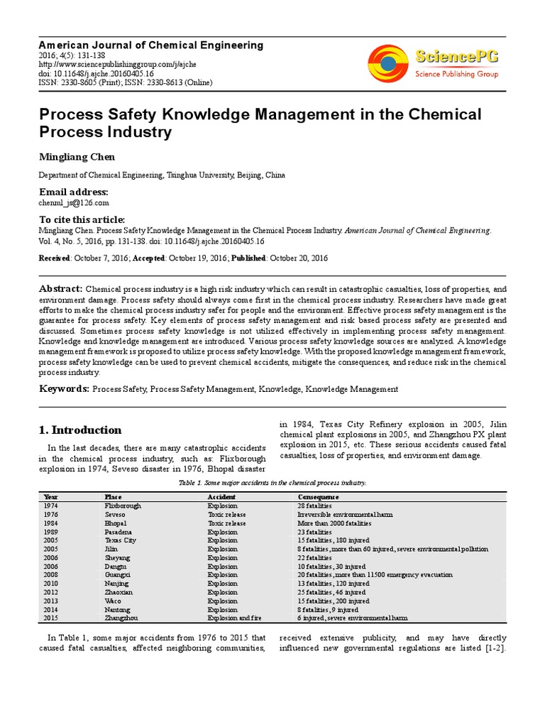 Process Safety Knowledge Management in The Chemical Process Industry ...
