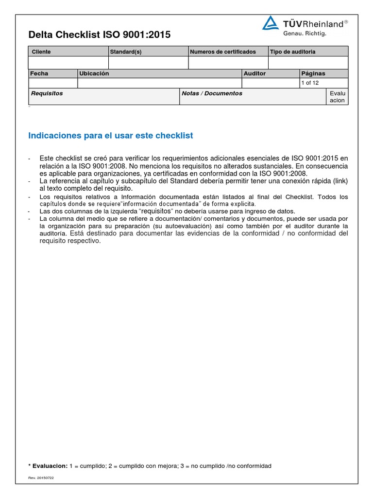 Checklist Delta ISO 9001:2015 | PDF | Calidad (comercial) | Gestión de ...