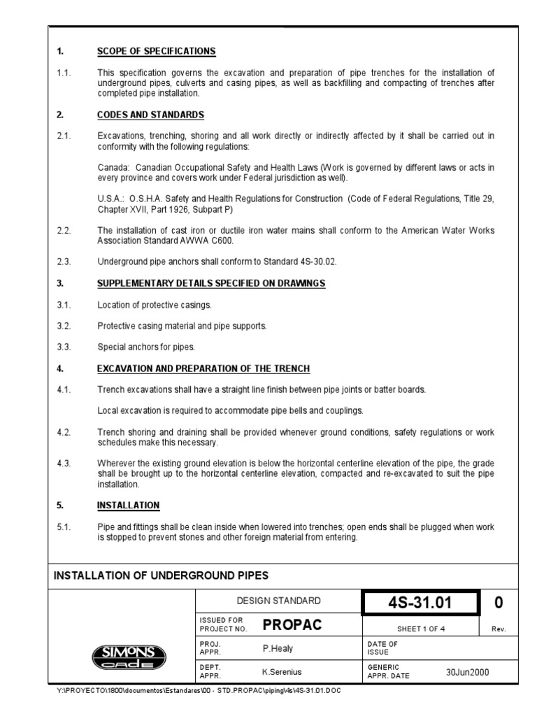 Underground Pipe Installation Standards | PDF | Pipe (Fluid Conveyance ...
