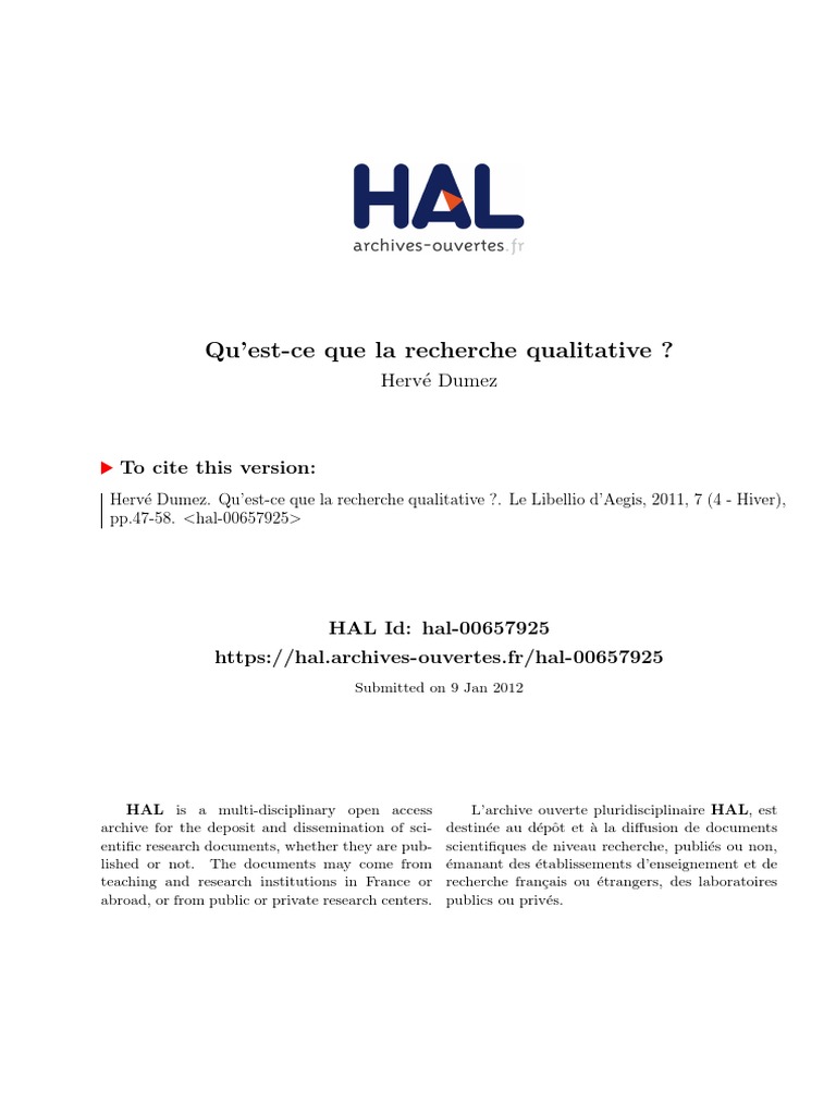 METHODOLOGIE Qu'Estce Que La Recherche Qualitative PDF Business