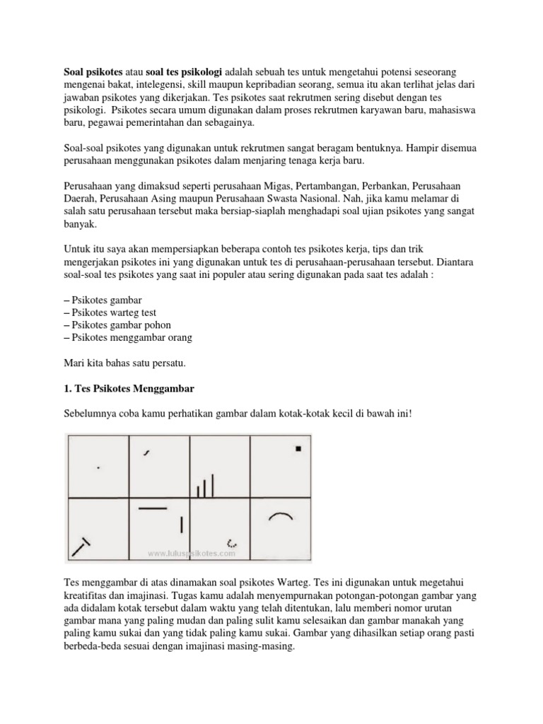 Soal Tes Psikologi Untuk Mengetahui Bakat