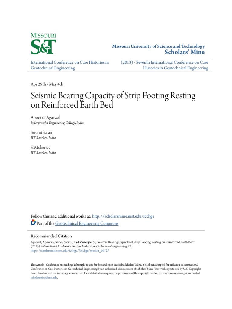 Seismic Bearing Capacity of Strip Footing Resting On Reinforced E ...