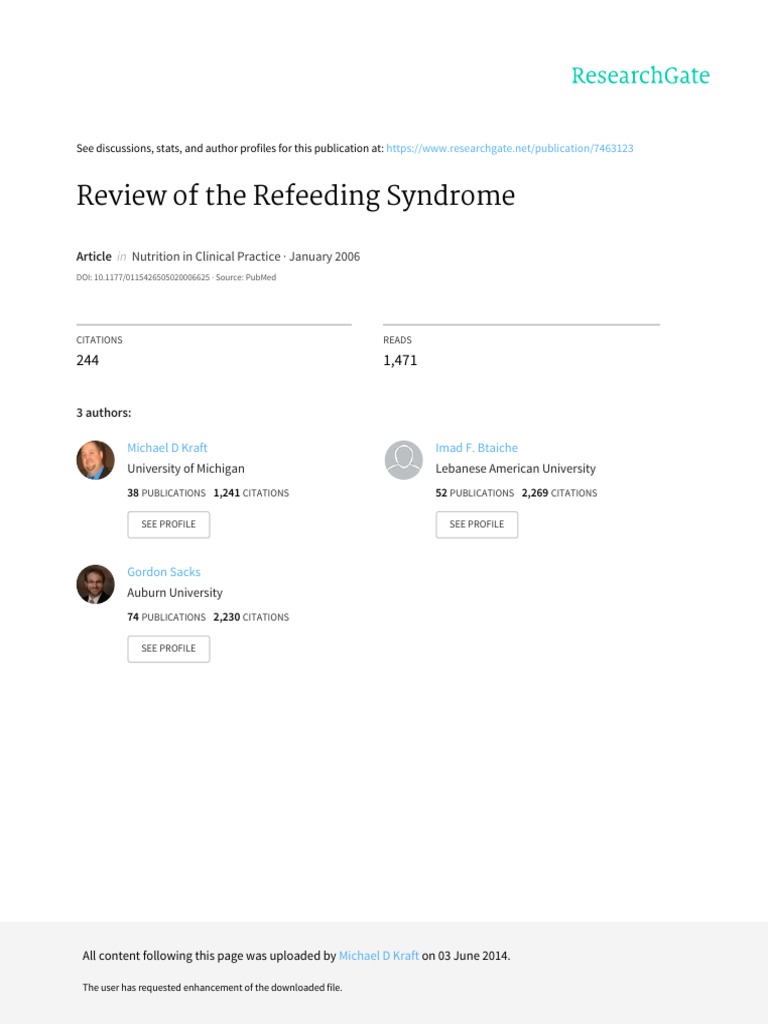 Review of The Refeeding Syndrome | PDF | Magnesium | Dose (Biochemistry)