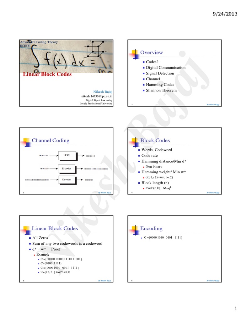Information and Coding Theory ECE533 - Lec-5 Linear Block Codes v4.0 ...