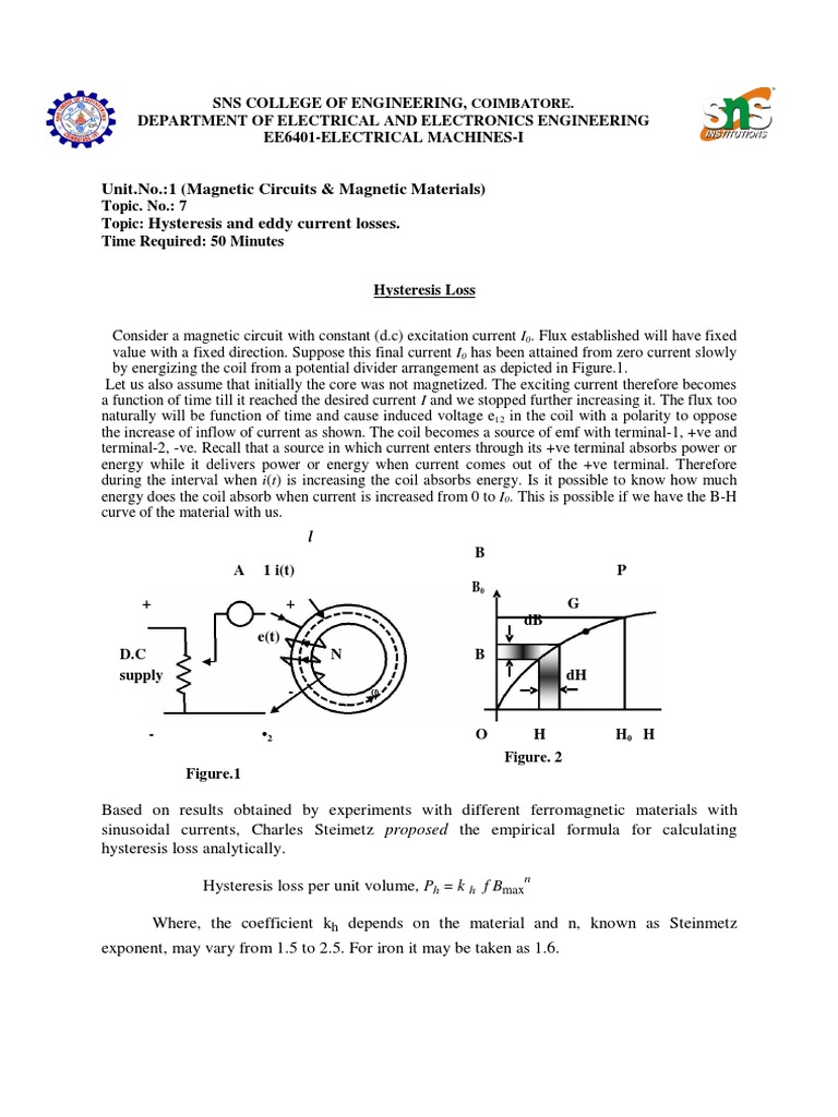 Hysteresis and Eddy Current Losses Explained | PDF | Inductor ...