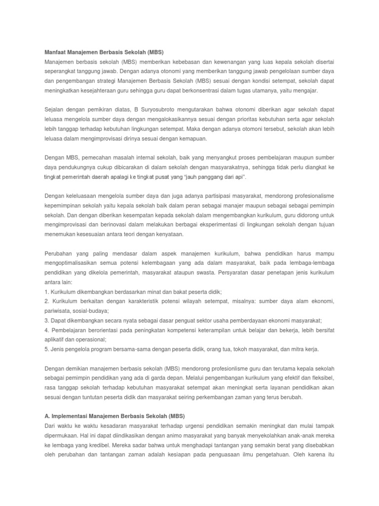 Manfaat dan Implementasi MBS di Sekolah | PDF