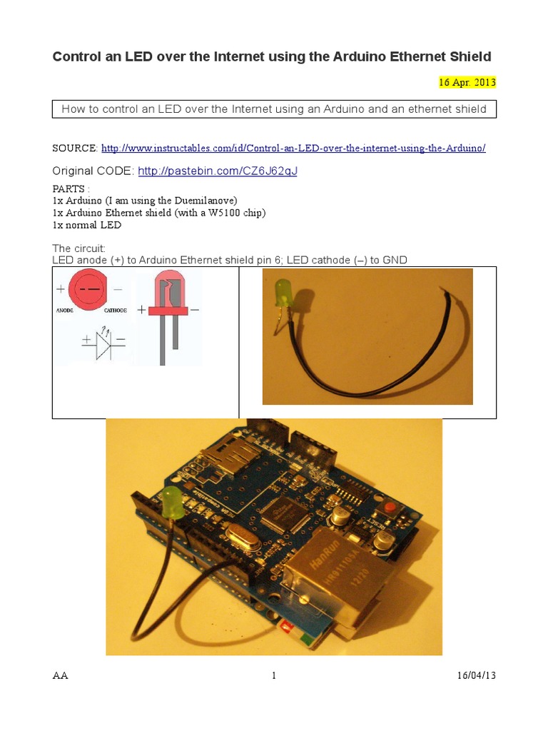 Control An LED Over The Internet Using The Arduino Ethernet Shield PDF ...