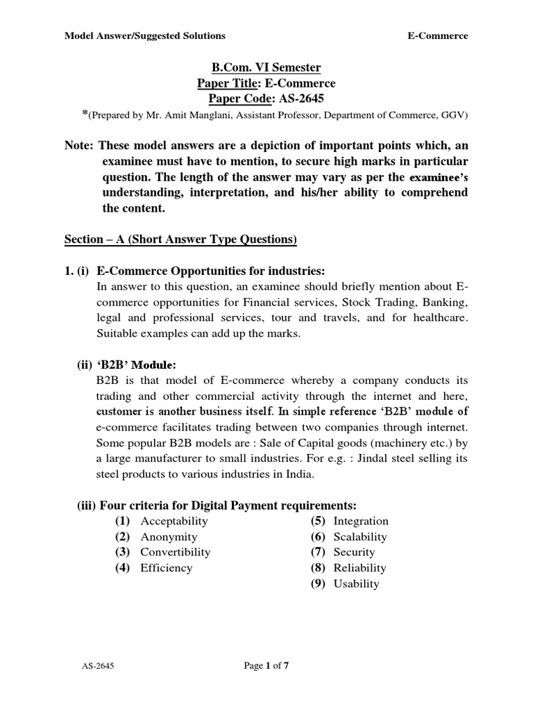 E-Commerce Exam Model Answers | PDF | E Commerce | Websites
