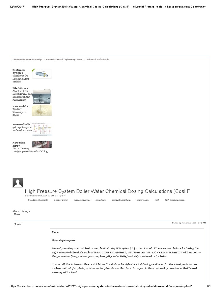Boiler Water Chemical Dosing Guide | PDF | Ph | Water