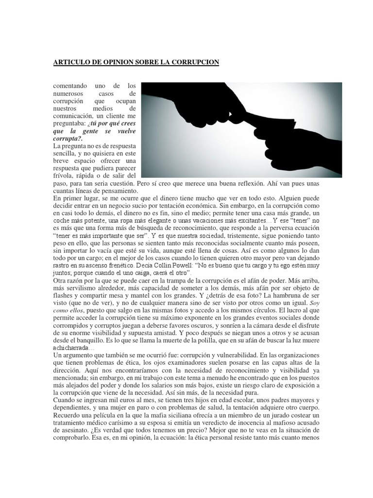 Articulo de Opinion Sobre La Corrupcion | Corrupción política | Perú