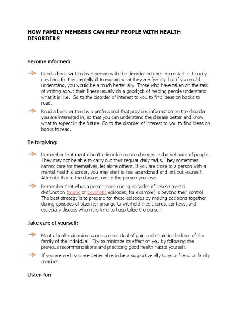 How Family Members Can Help People With Health Disorders | PDF | Mental ...