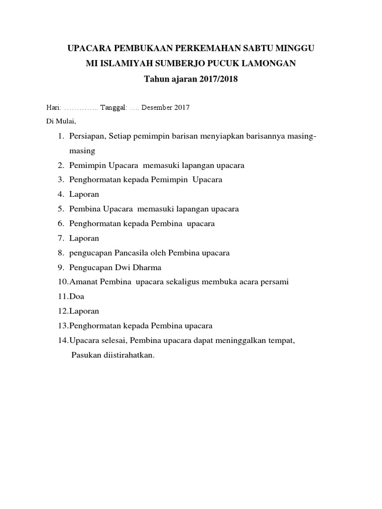 Teks Susunan Upacara Perkemahan Sabtu Minggu Docx