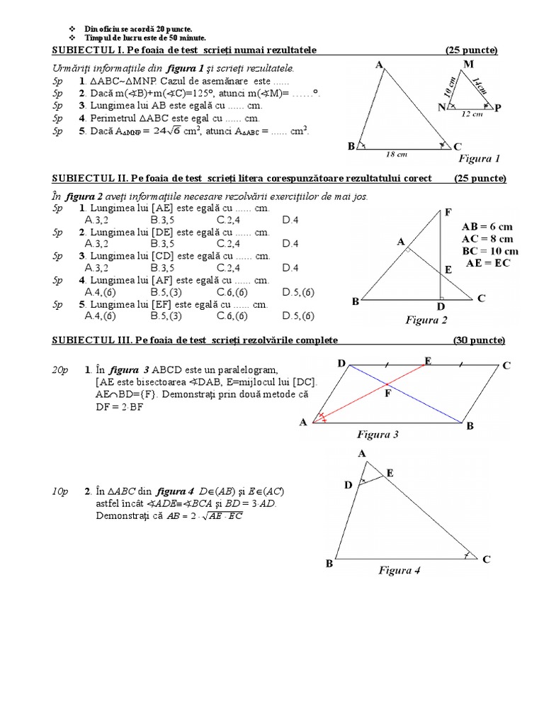 Cls. 7.8 Test Asemanarea Triunghiurilor | PDF