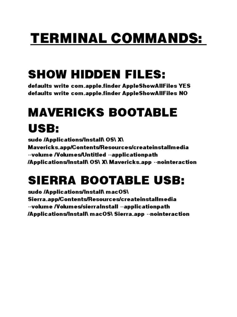 Terminal Commands Show Hidden Files Mavericks Bootable Usb