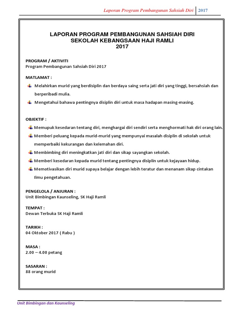 Laporan Program Pembangunan Sahsiah Pdf