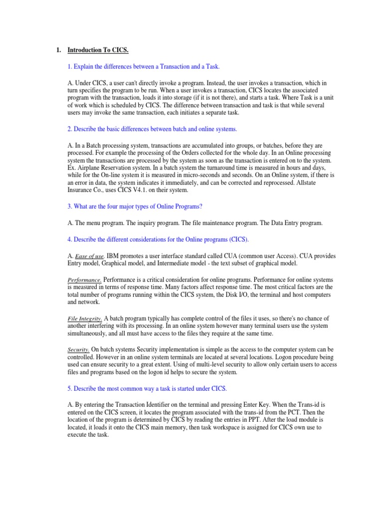 CICS Interview Questions and Insights | PDF | Computer Program ...