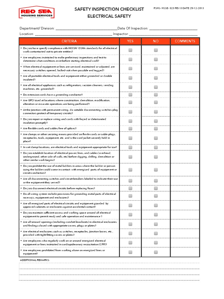Electrical Safety Inspection Checklist | PDF | Electrical Connector ...