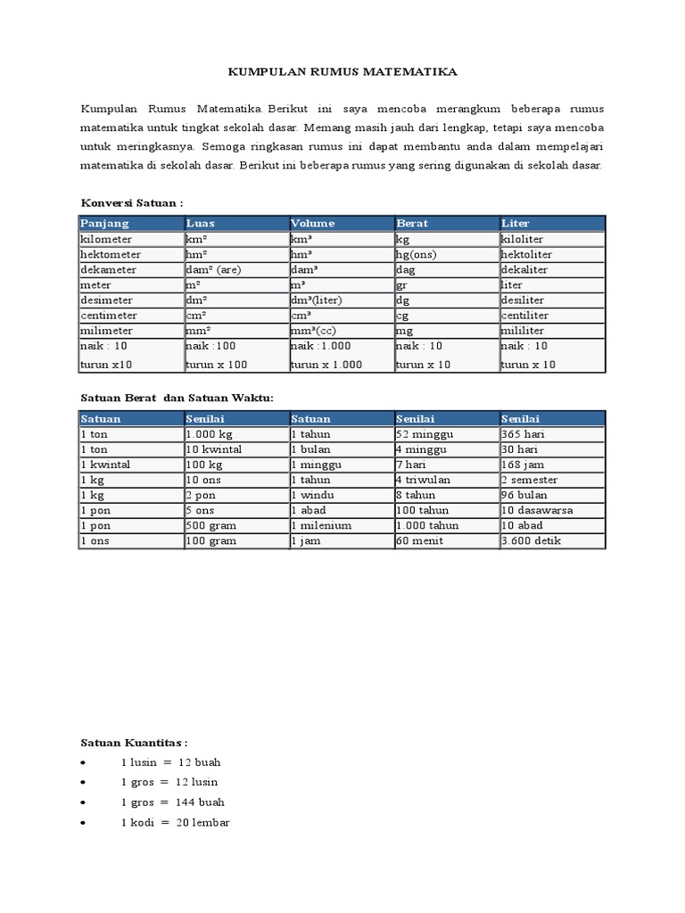 Rumus Matematika SD | PDF | Metode & Bahan Ajar