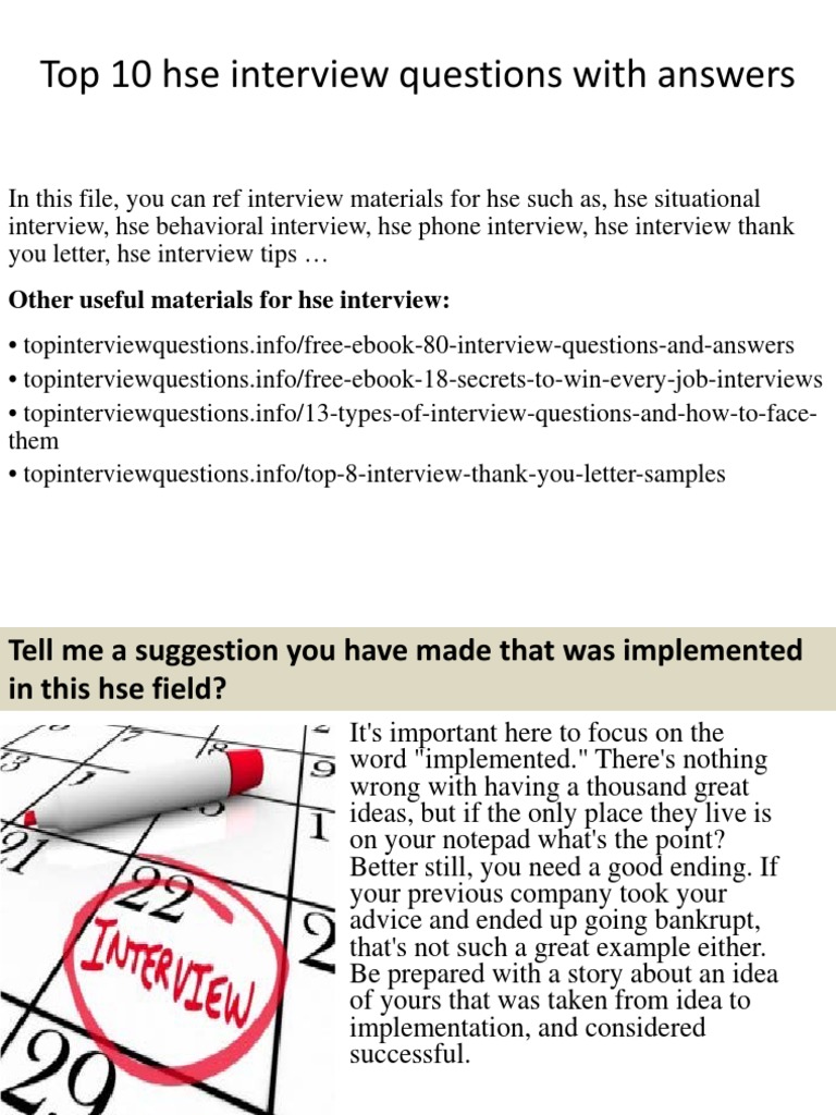 HSE Interview Questions and Answers Guide | PDF | Job Interview ...