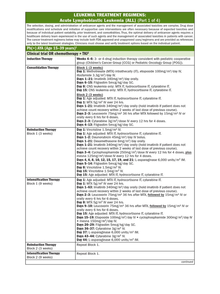 Acute Lymphoblastic Leukemia Treatment Regimens | PDF | Leukemia ...