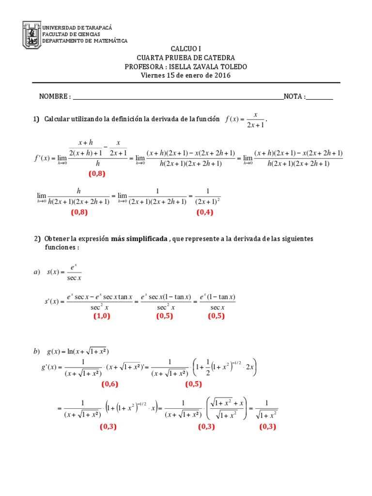 Prueba Derivadas Geometría analítica Objetos matemáticos