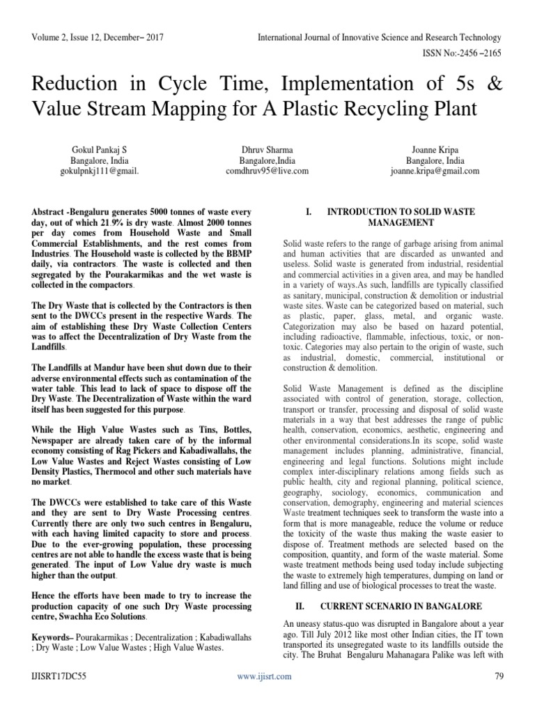 Reduction in Cycle Time Implementation of 5s Value Stream Mapping For A
