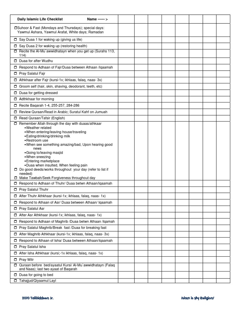 Is Daily Islamic Checklist Multiple 1 | PDF
