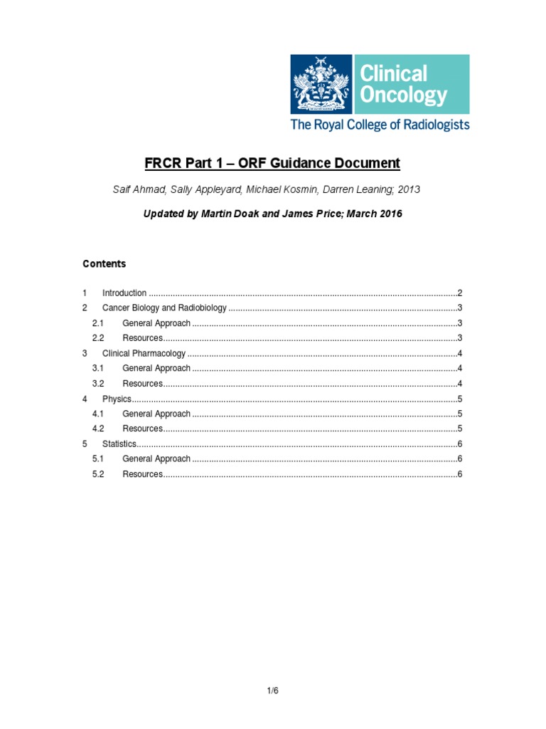 FRCR Part 1 Oncology Revision Guide | PDF | Pharmacokinetics | Test ...