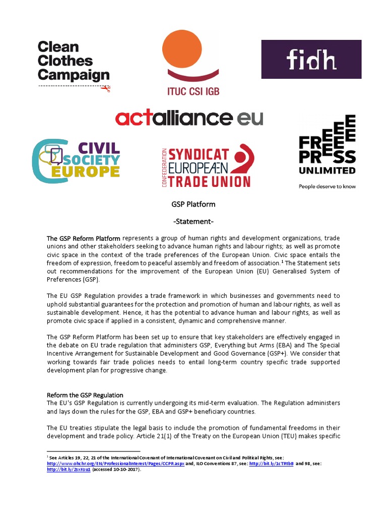 20171215 GSP Platform Statement FINAL.docx European Union Human Rights