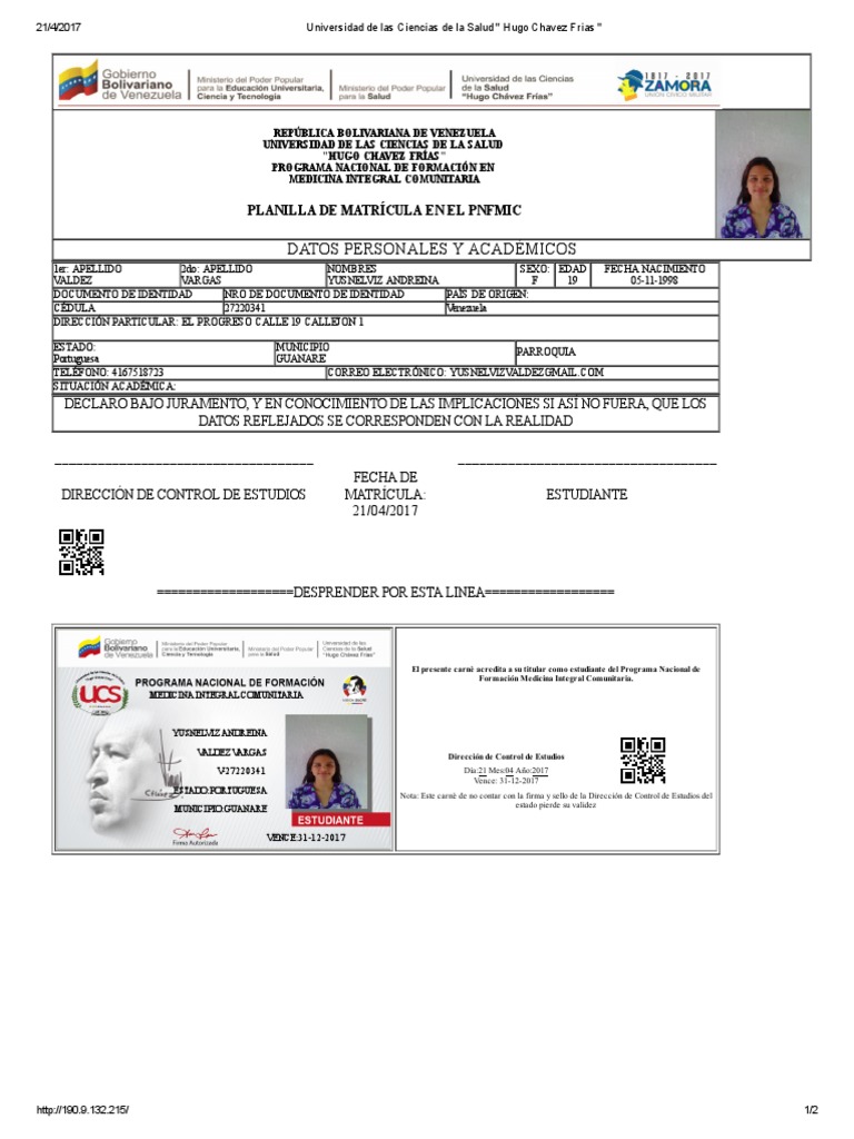 Carnet Estudiantil UCS 2017 | PDF | Hugo Chavez