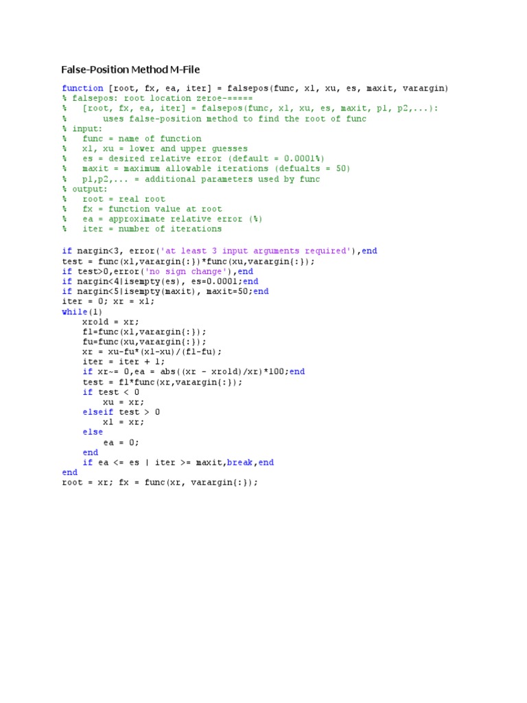 False-Position Method in MATLAB | PDF