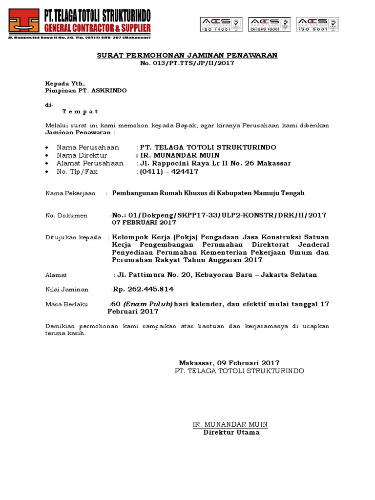 Surat Permohonan Jaminan Penawara1 Repaired Pdf