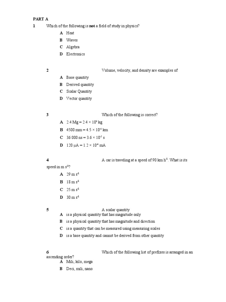 Physics Study Questions and Answers | PDF | Quantity | Euclidean Vector